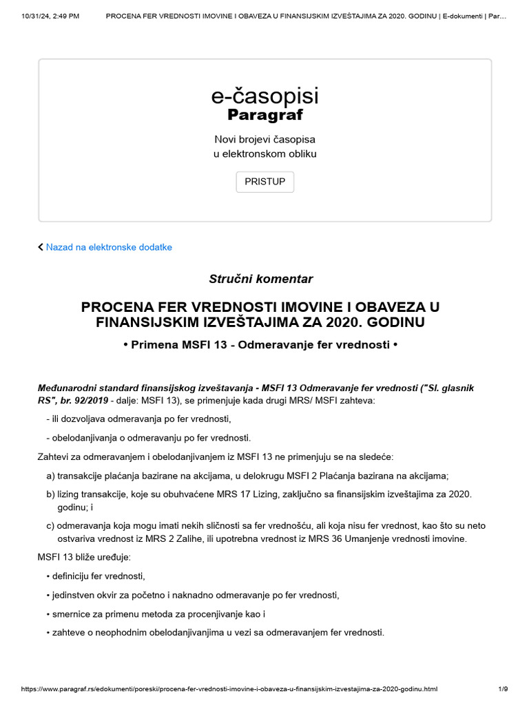 PROCENA FER VREDNOSTI IMOVINE I OBAVEZA U FINANSIJSKIM IZVEŠTAJIMA ZA ...