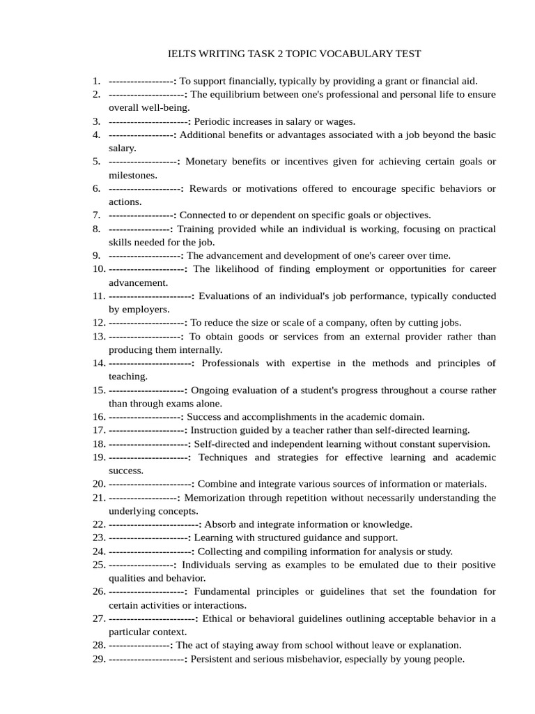 Writing Topic Vocab Test | PDF | Incentive | Learning