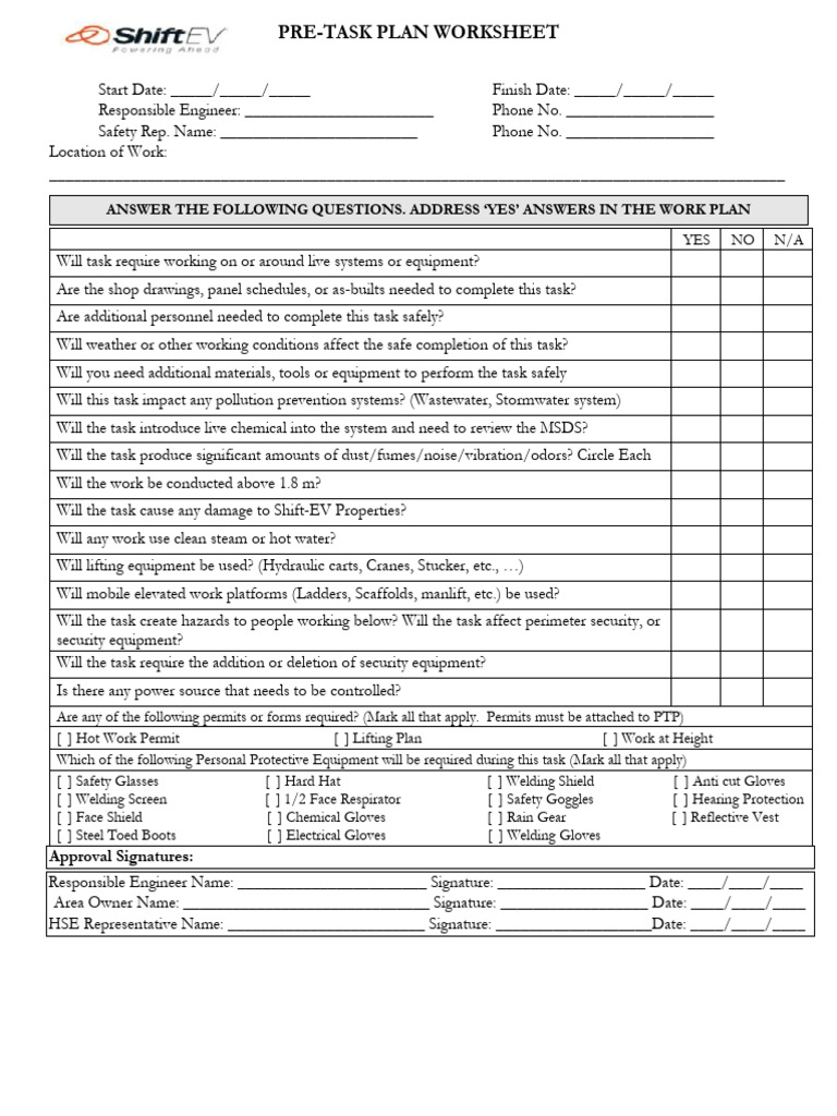 Pre Task Plan Worksheet | PDF | Occupational Safety And Health | Safety