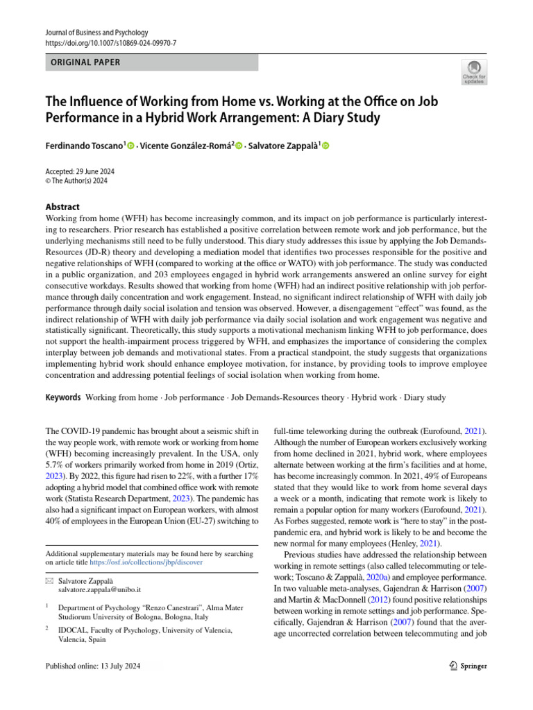 The Influence of Working From Home Vs Working in Office | PDF ...