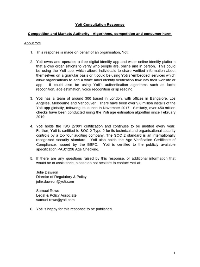 Yoti's Response on Algorithmic Impact | PDF | Artificial Intelligence ...