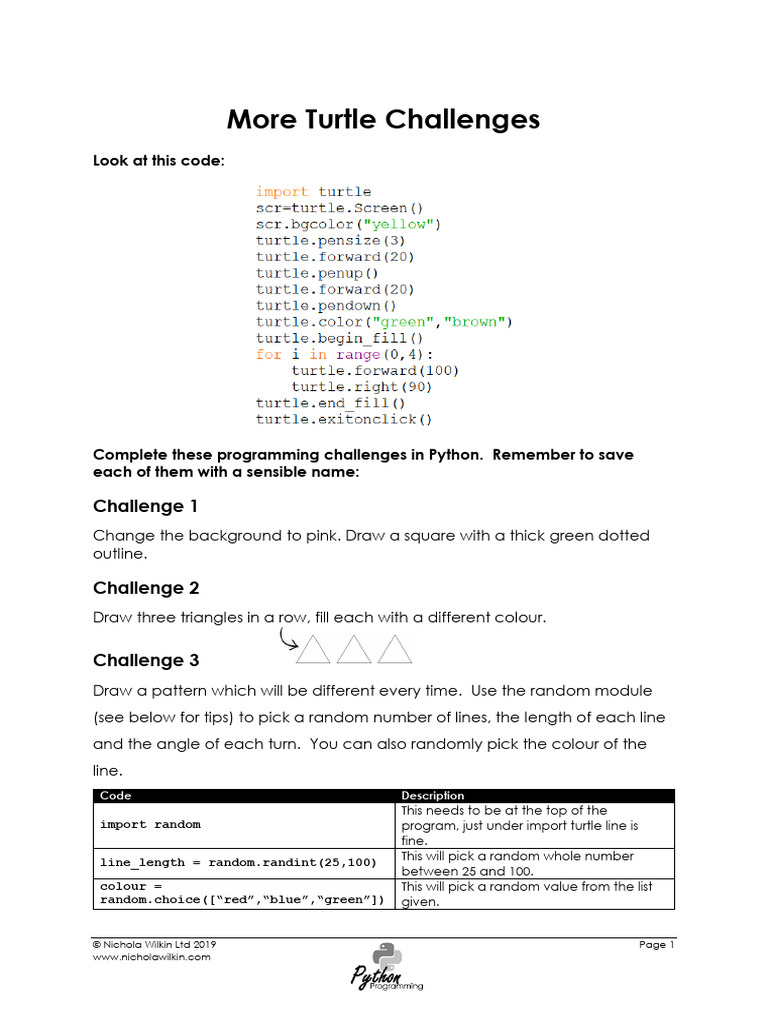 More Turtle Challenges | PDF
