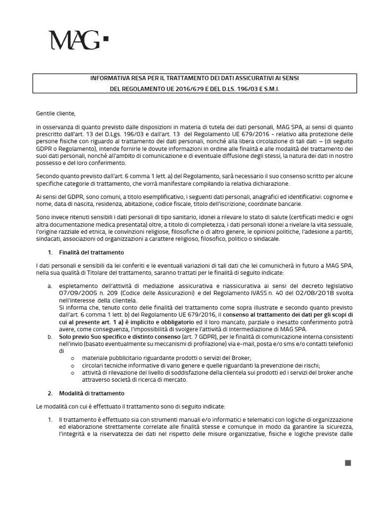 Modello Informativa Trattamento Dati MAGSPA | PDF