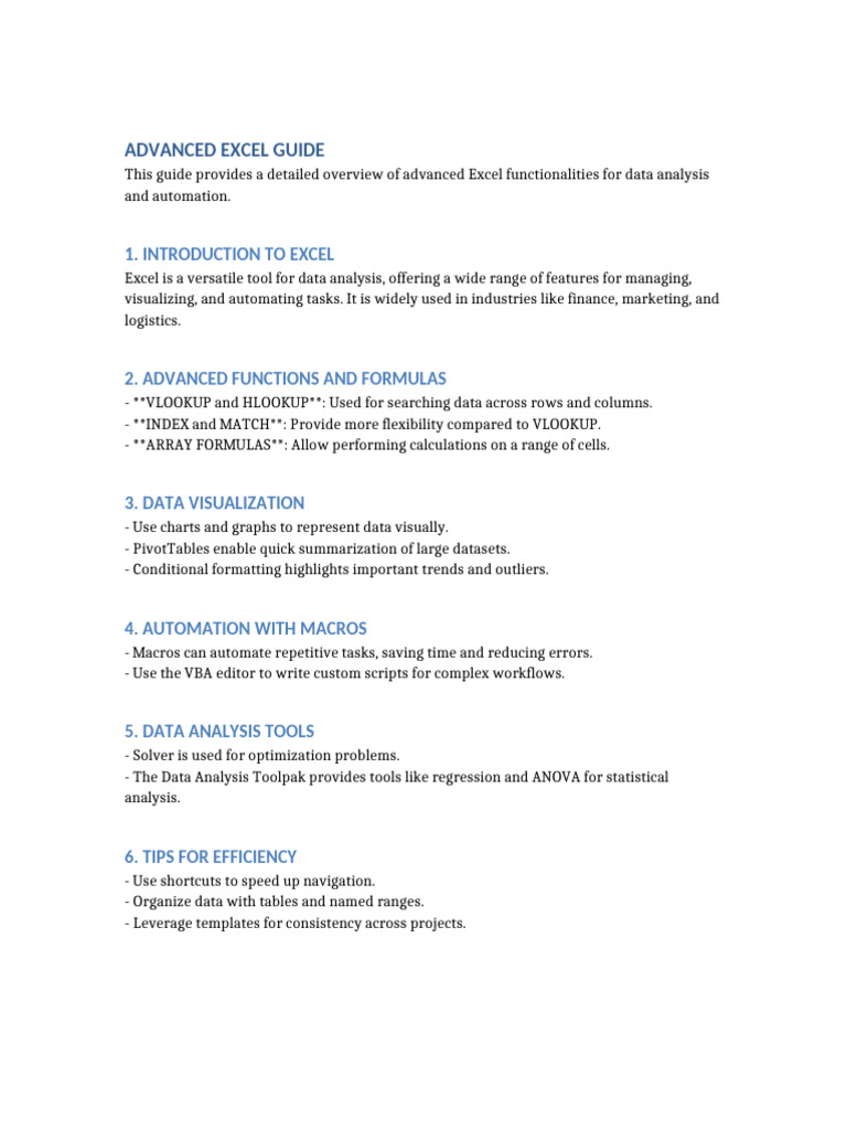 Excel Guide Advanced Long | PDF