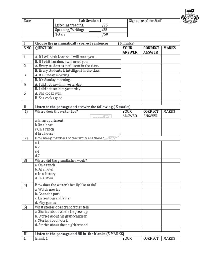 PEFS-103 Answer Key Overview | PDF | English Language