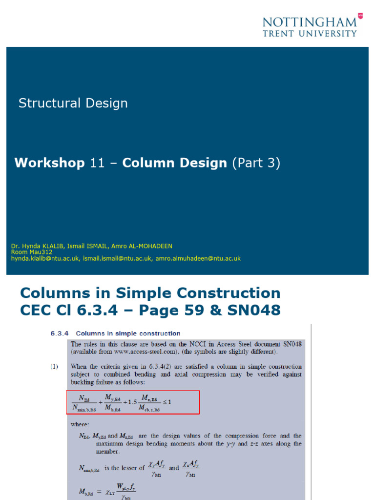 Workshop 11 - Column Design (Part 3) Annotated | PDF | Components ...