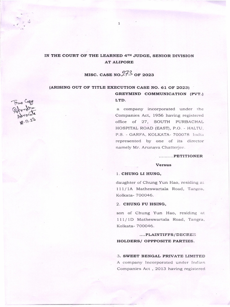 Stay Application Case No-273 of 2023 | PDF | Lawsuit | Complaint