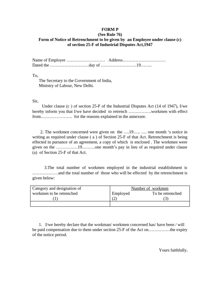 Notice of Retrenchment Form P Template | PDF | Employment | Labour Law