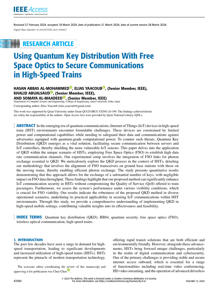 Using Quantum Key Distribution With Free Space Optics To Secure ...