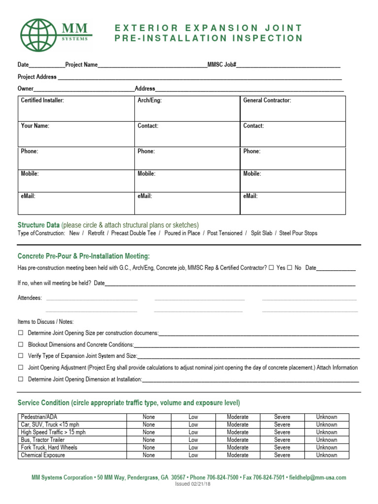 Pre-Installation Inspection for Expansion Joints | PDF | Concrete ...