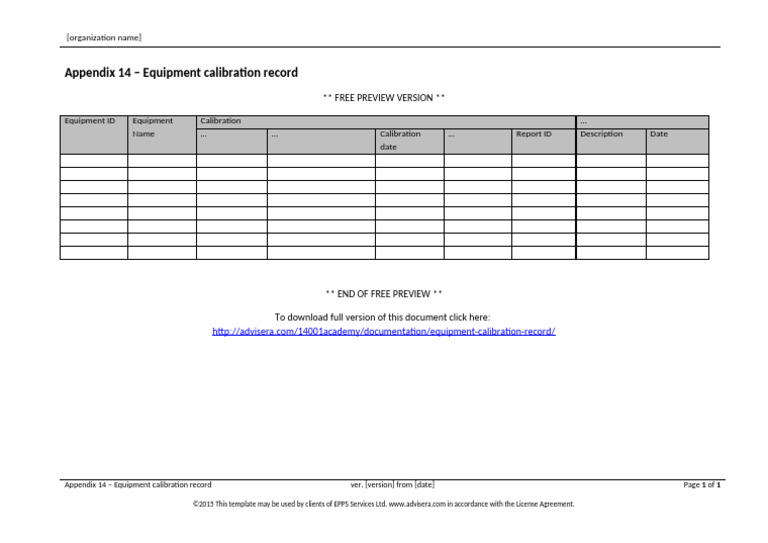 08.14 Appendix 14 Equipment Calibration Record Premium Preview en | PDF