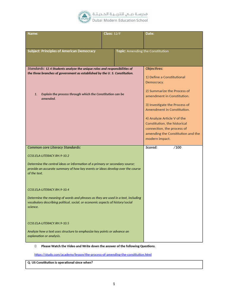 Worksheet 2 | PDF | Ratification | Constitutional Amendment