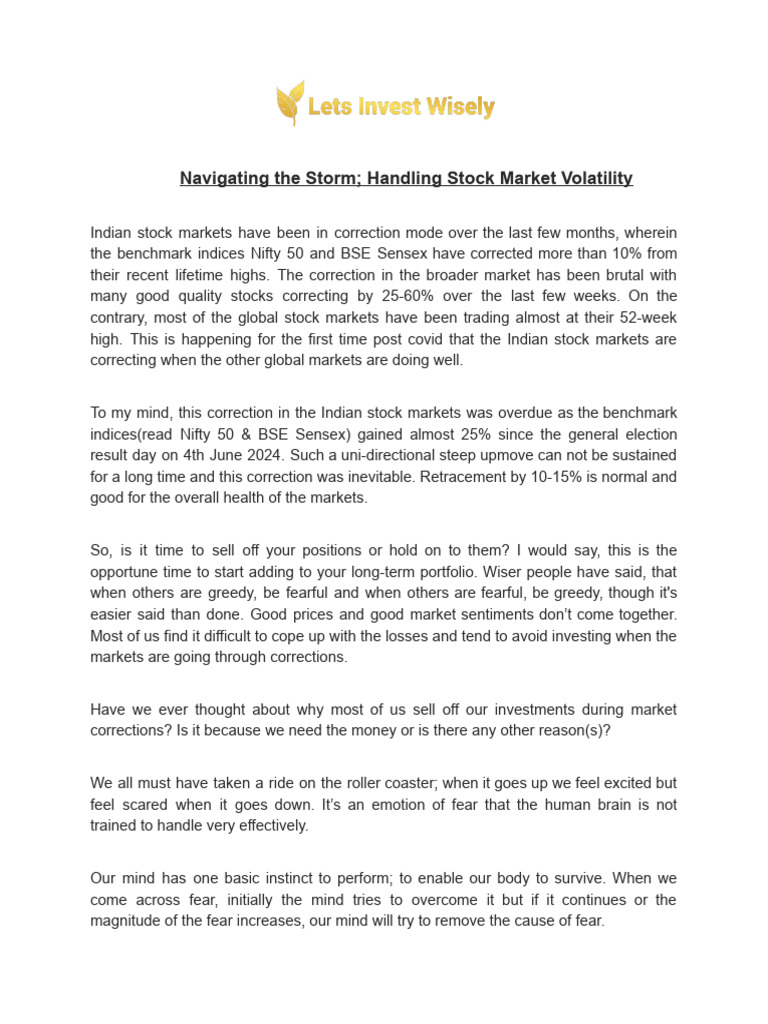 Navigating The Storm Handling Stock Market Volatility (12 Jan 25) | PDF ...