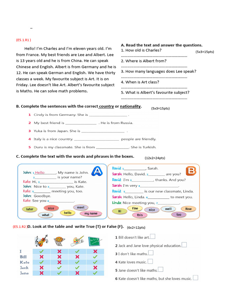 5th Grade 1st ExamW-R | PDF