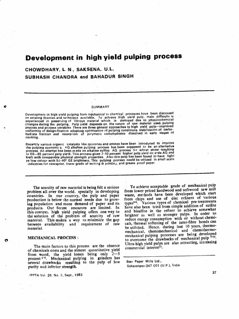IPPTA 203 37 42 Development in High Yield | PDF | Pulp (Paper ...