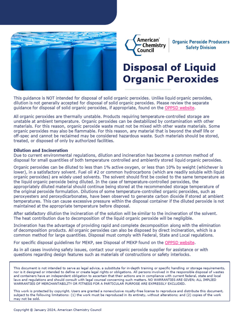 Guidelines for Liquid Organic Peroxide Disposal | PDF | Hydrogen ...