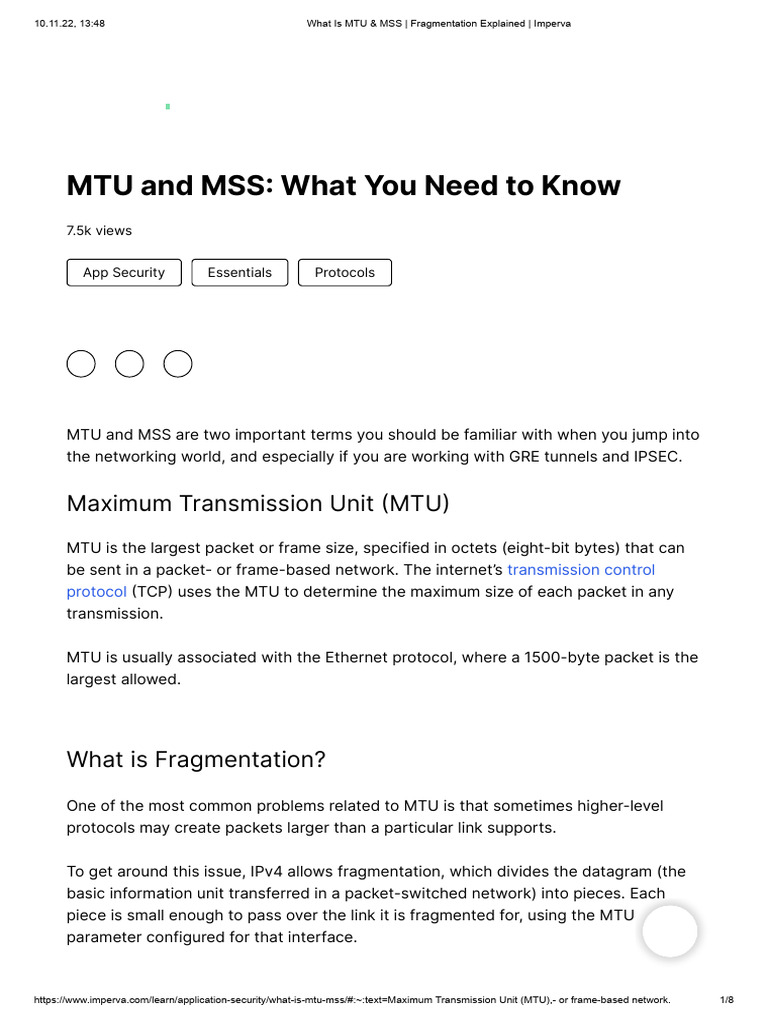 What Is MTU & MSS - Fragmentation Explained - Imperva | PDF ...