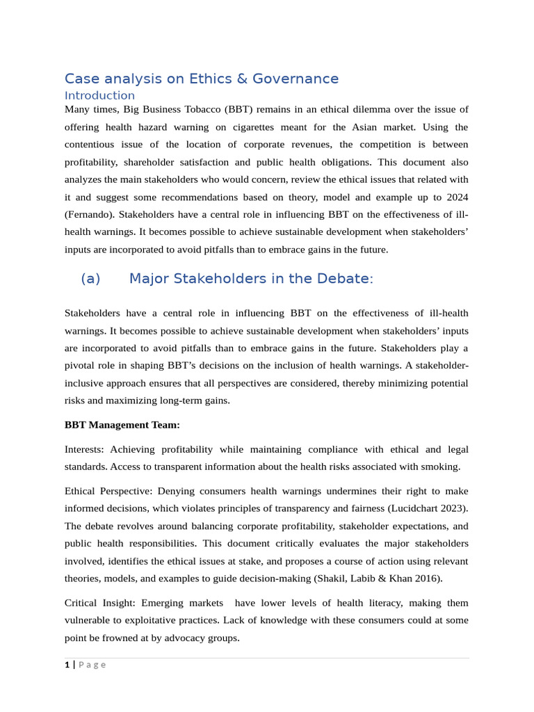 Case Analysis On Ethics | PDF | Corporate Social Responsibility ...