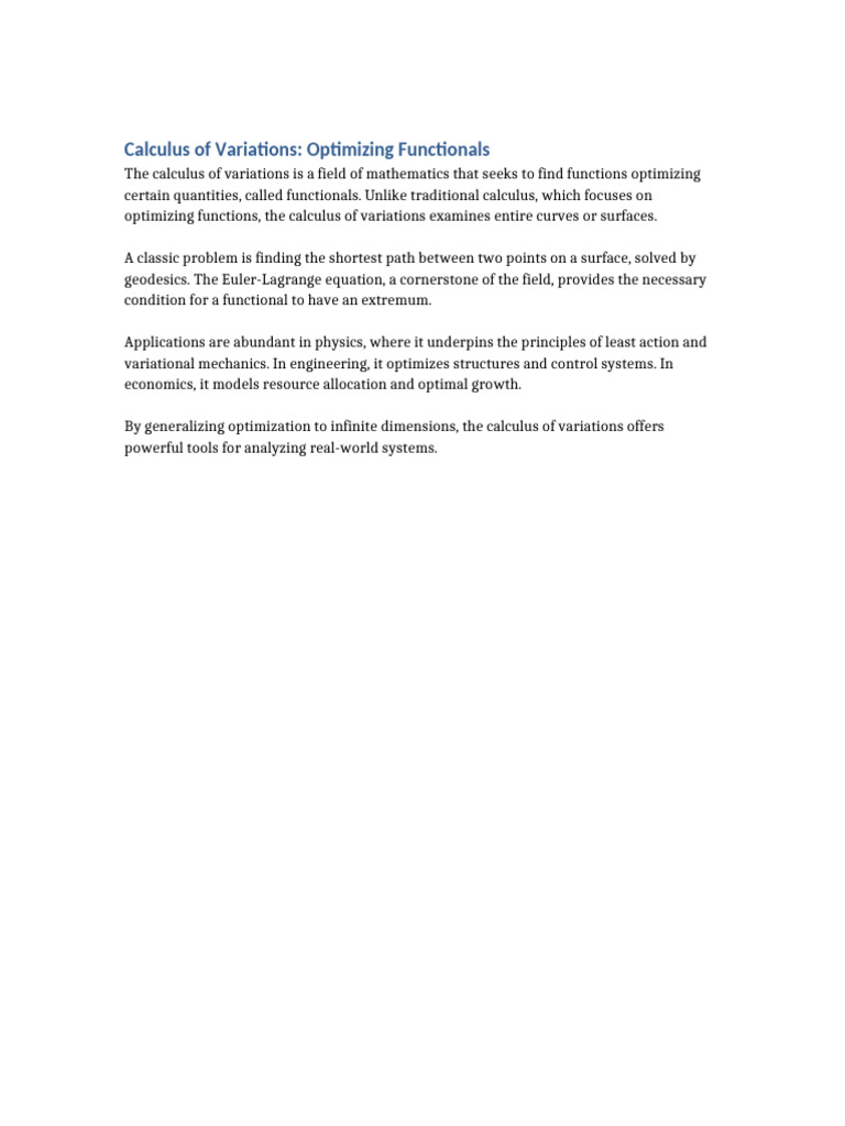 Calculus of Variations Optimizing Functionals | PDF