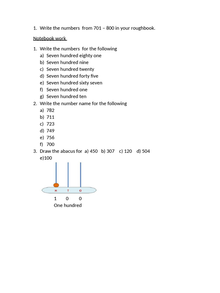 Write The Numbers From 700 | PDF