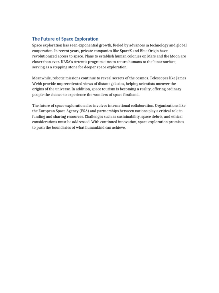Future Of Space Exploration Pdf