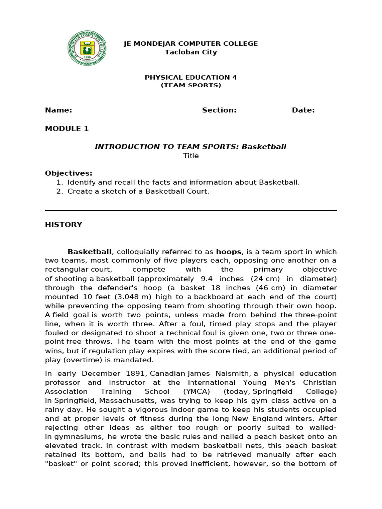 Pe4 Module 1 Pdf Ball Games Team Sports