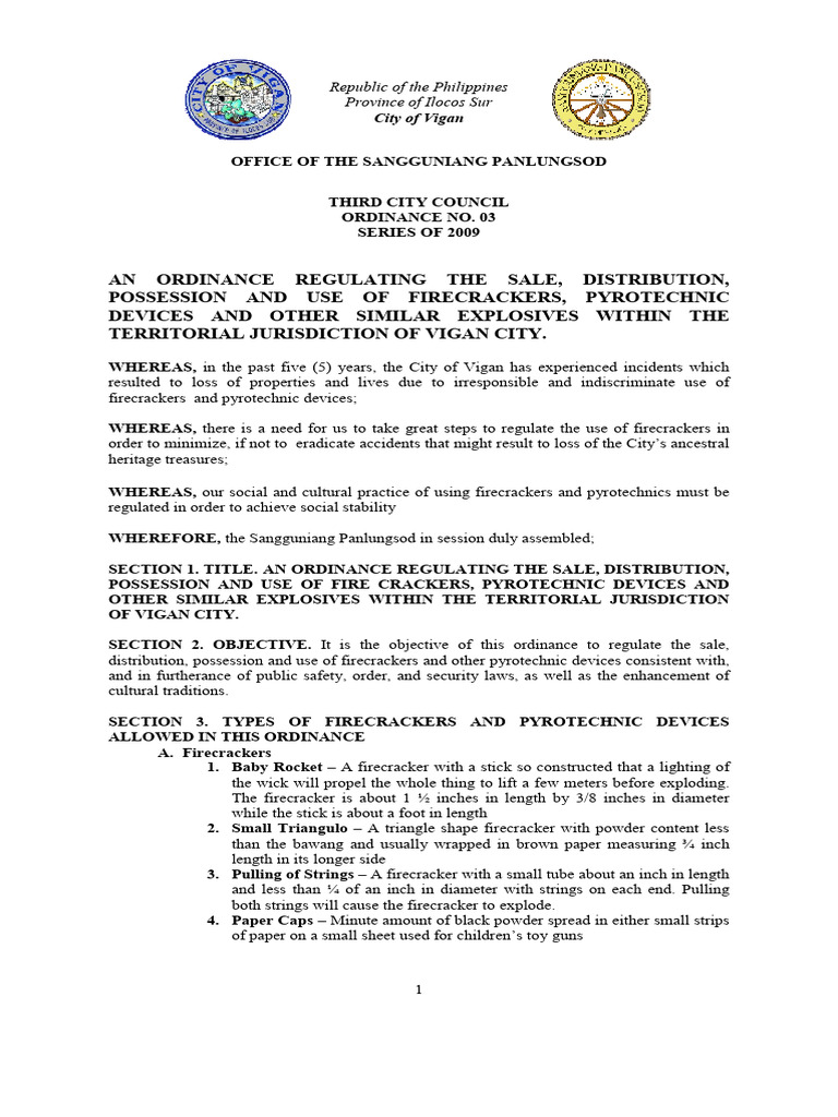 OrdinanceNo 03, Seriesof2009-RegulationsaleFirecrackers ...