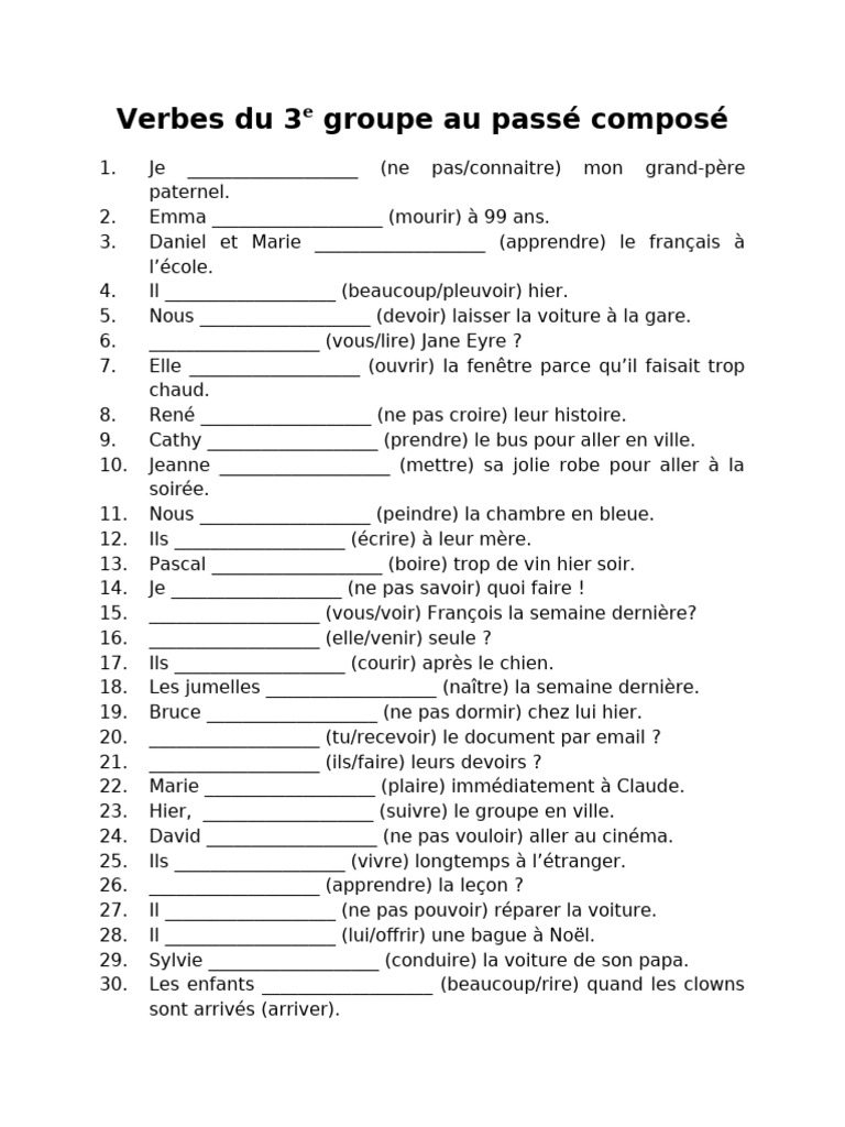 Passé Composé des Verbes du 3e Groupe | PDF