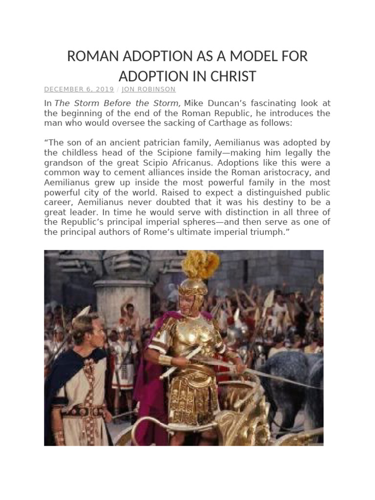 ROMAN ADOPTION AS A MODEL FOR ADOPTION IN CHRIST | PDF | Roman Republic ...