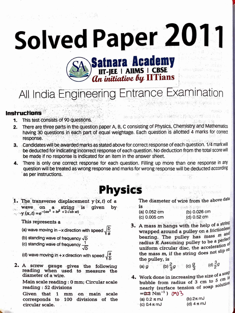 Jee Mains 2011 Pdf Physical Chemistry Chemical Substances