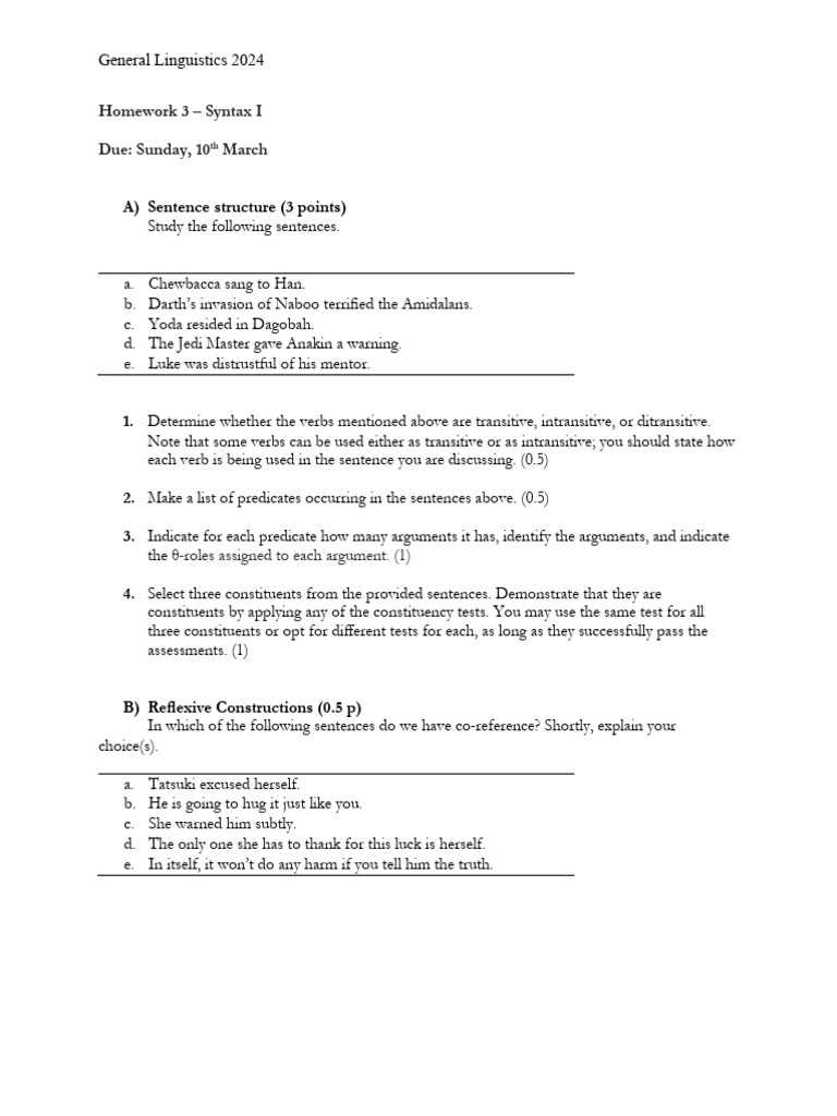 Homework 3 Syntax I Pdf Verb Syntax