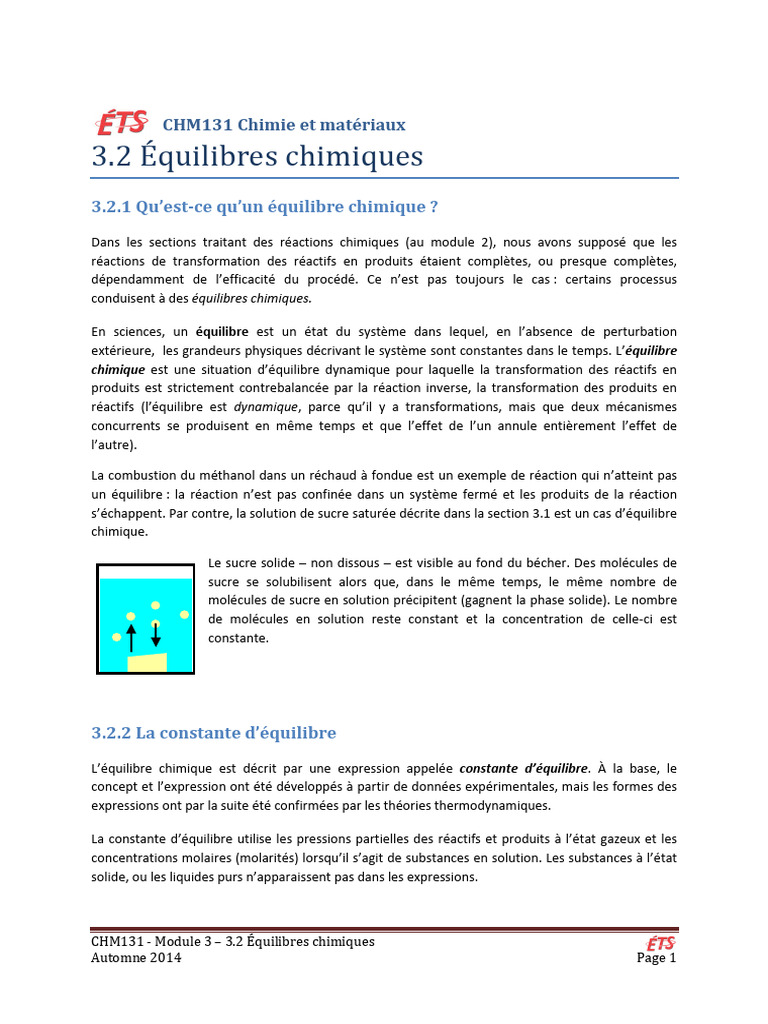 Équilibres chimiques en chimie 131 | PDF | Équilibre chimique | Chimie