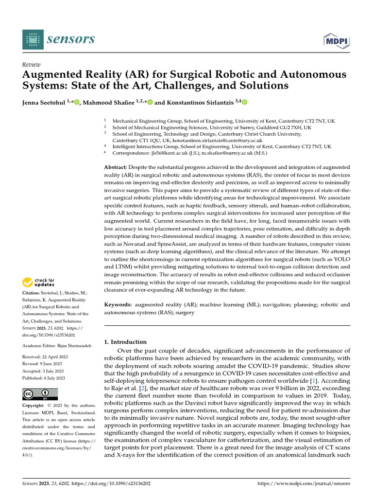 Sensors 23 06202 v2 | PDF | Virtual Reality | Augmented Reality