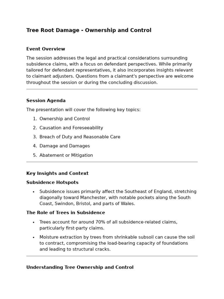Tree Root Damage and Subsidence Claims | PDF | Duty Of Care | Legal ...