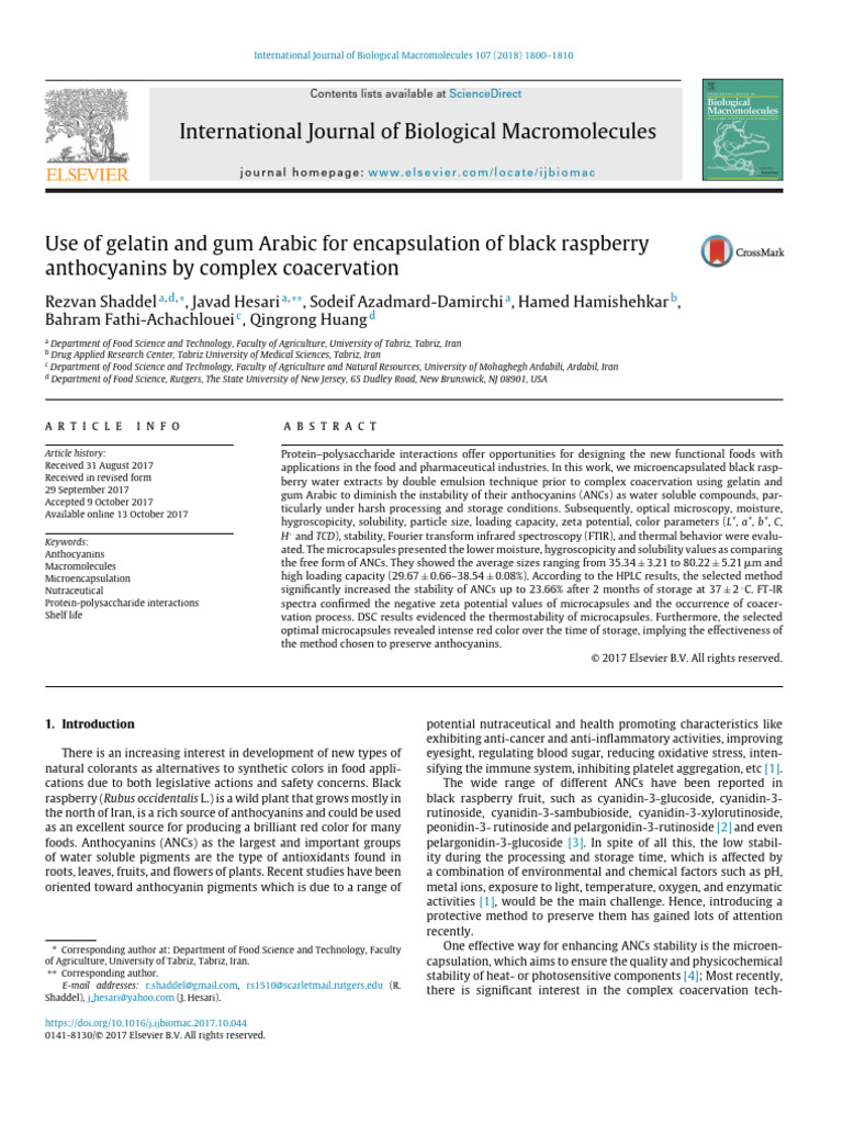 Microencapsulation of Raspberry Anthocyanins | PDF | Emulsion | Chemistry