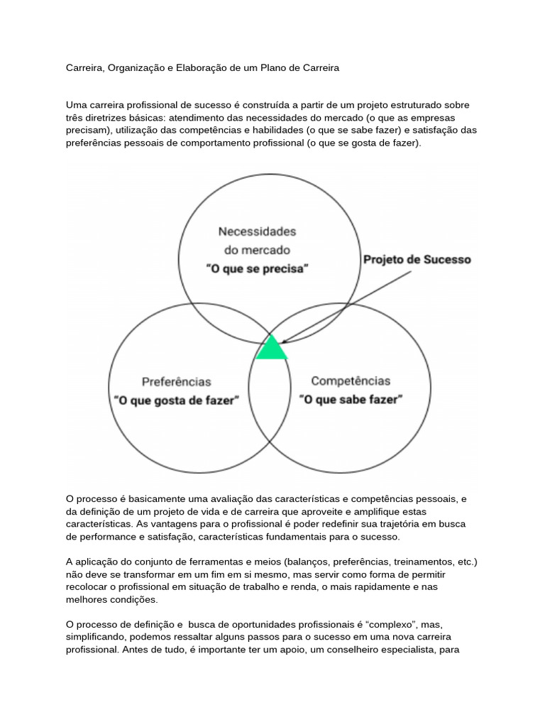 Plano de Carreira: Estrutura e Sucesso | PDF | Mercado (economia) | Vida