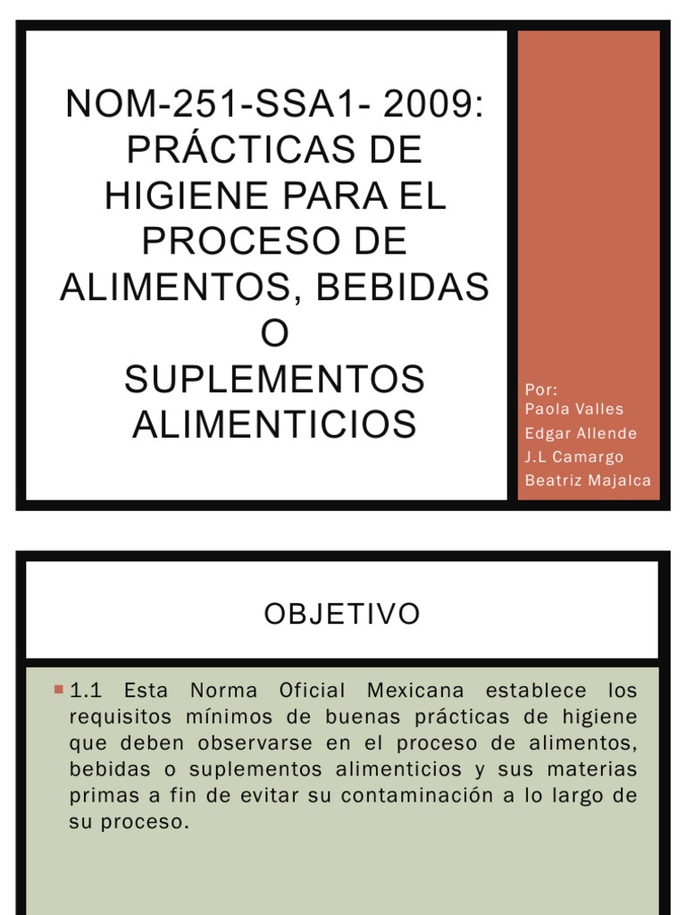 NOM 251 SSA1 Practicas Higiene Proceso Alimentos