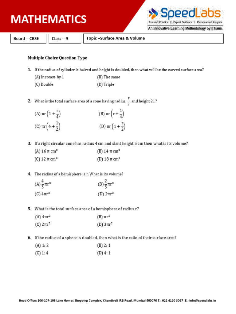 Solids Surface Area Volume - Important Qs - Important Questions WS ...