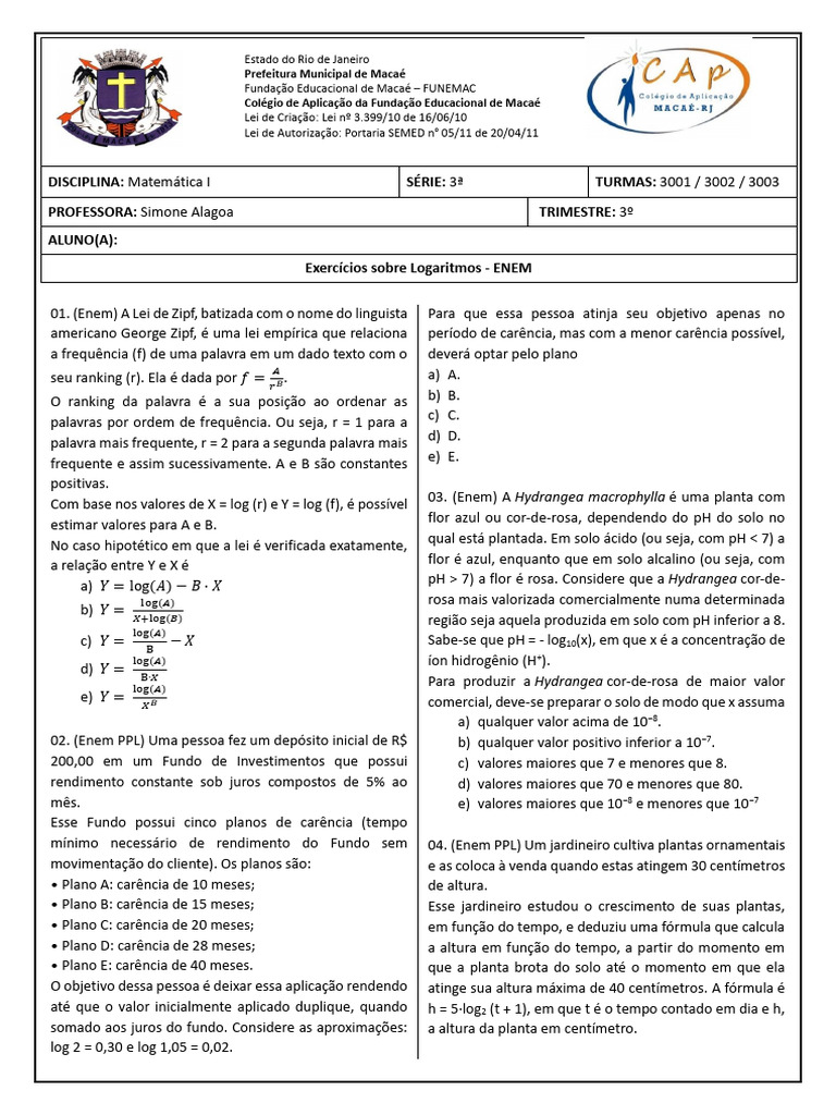 Exercícios de Logaritmos para o ENEM 2024 | PDF | Decibel | Terremotos