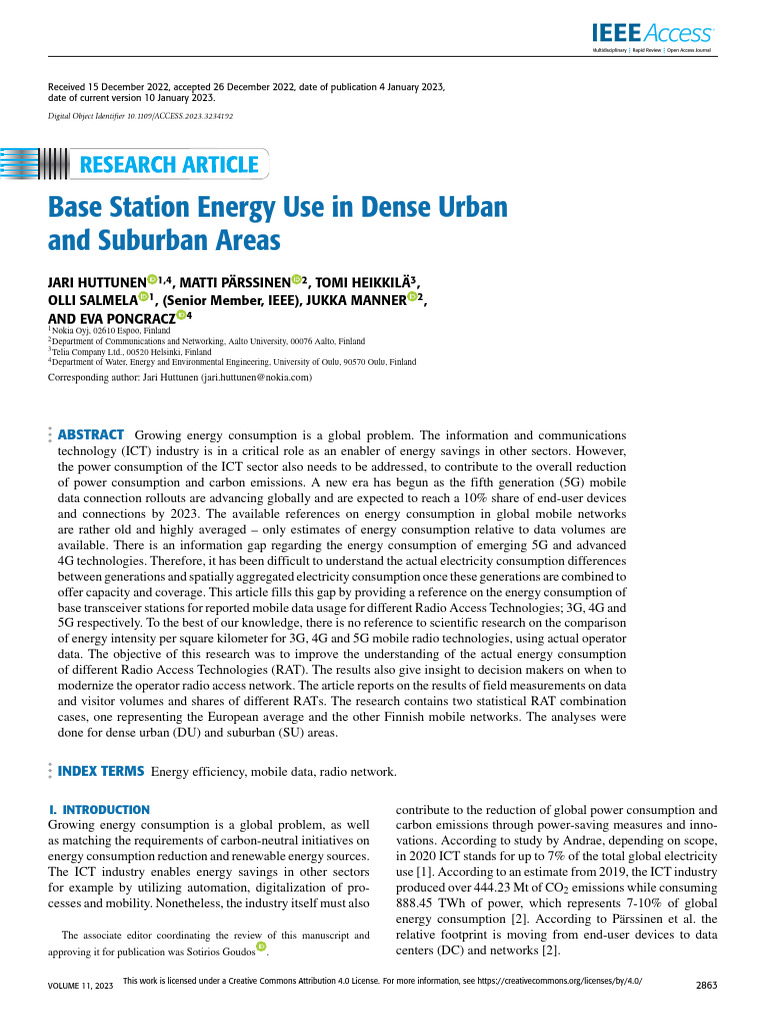 Base Station Energy Use In Dense Urban And Suburban Areas Pdf