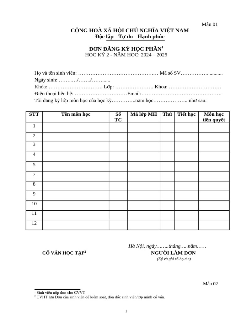 Đơn Đăng Ký HP, Song Ngành | PDF