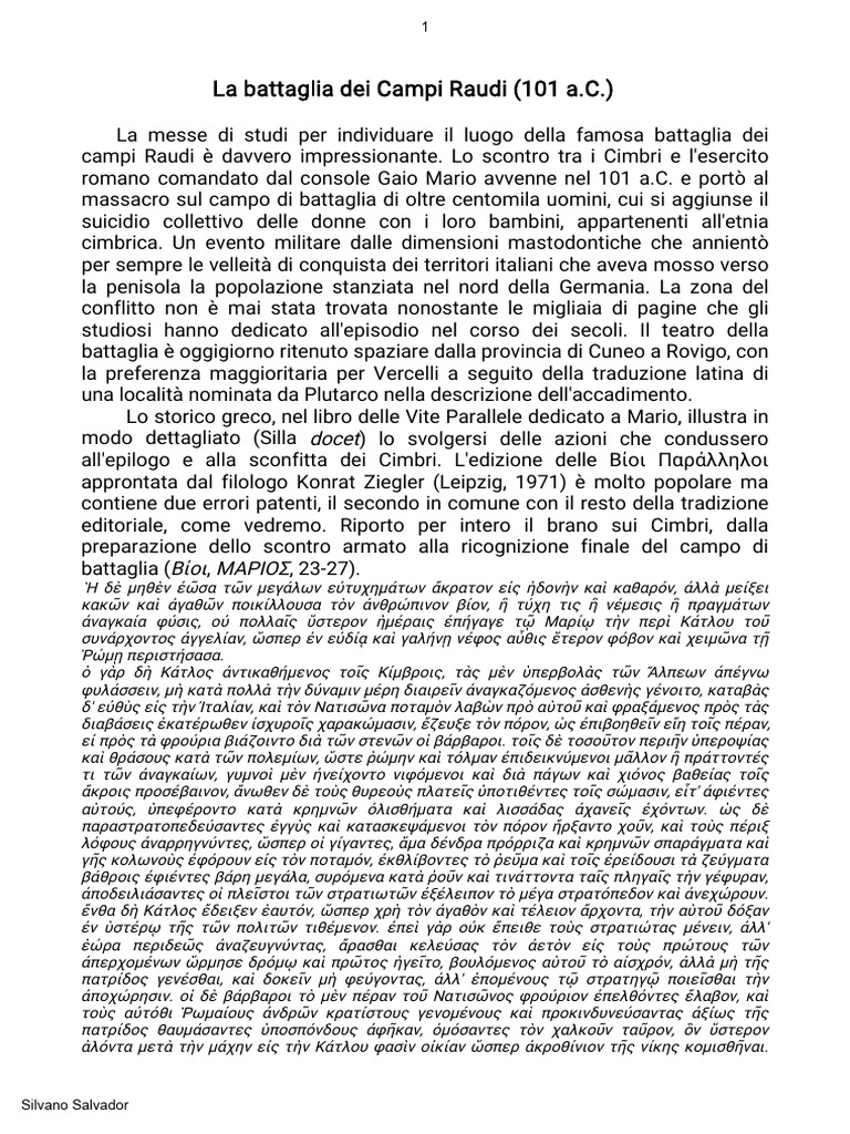 La battaglia dei Campi Raudii (101 a.C.) | PDF