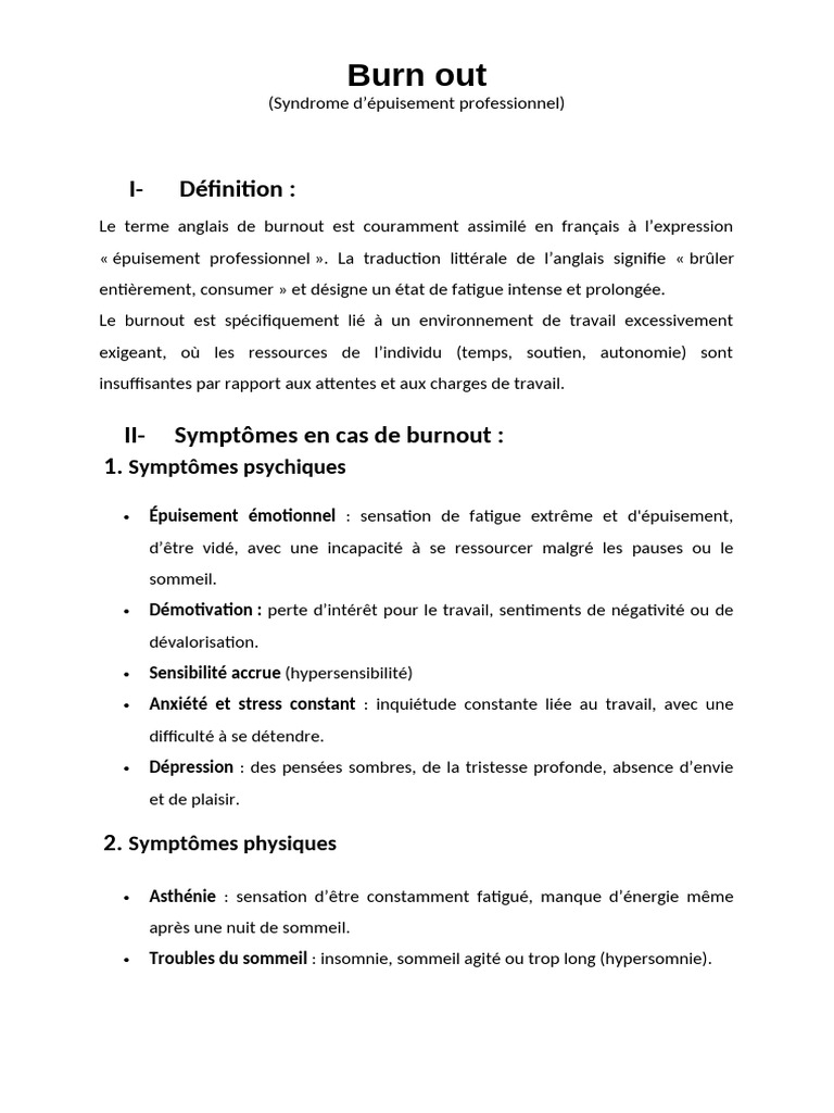 Comprendre le Burnout : Symptômes et Solutions | PDF | Syndrome d ...