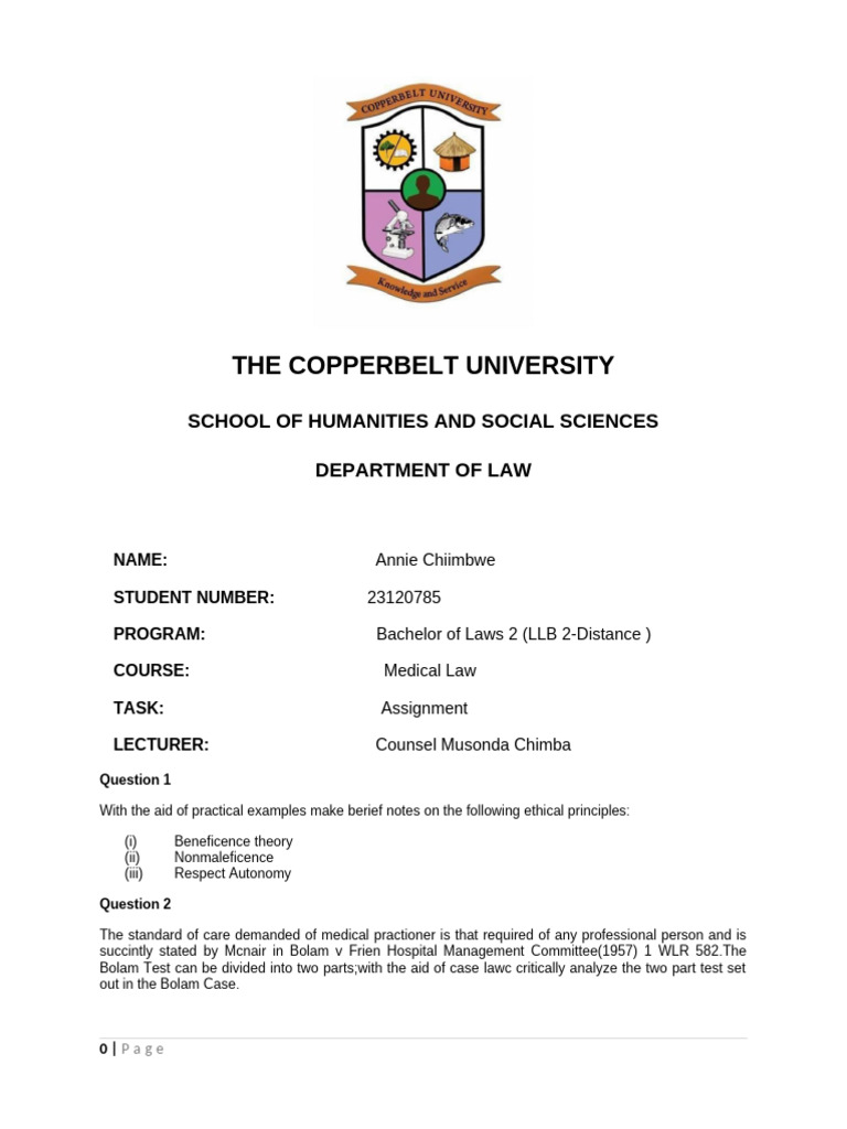 Annie CBU LLB Medical Assignment | PDF | Autonomy | Medical Ethics