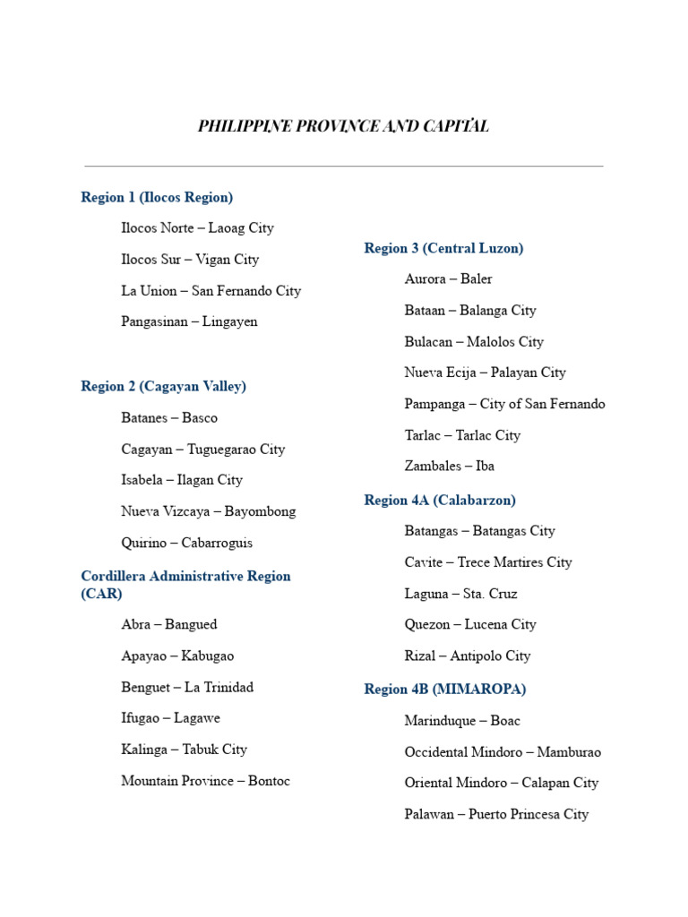 Philippine Province and Capital | PDF | Luzon | Mindanao