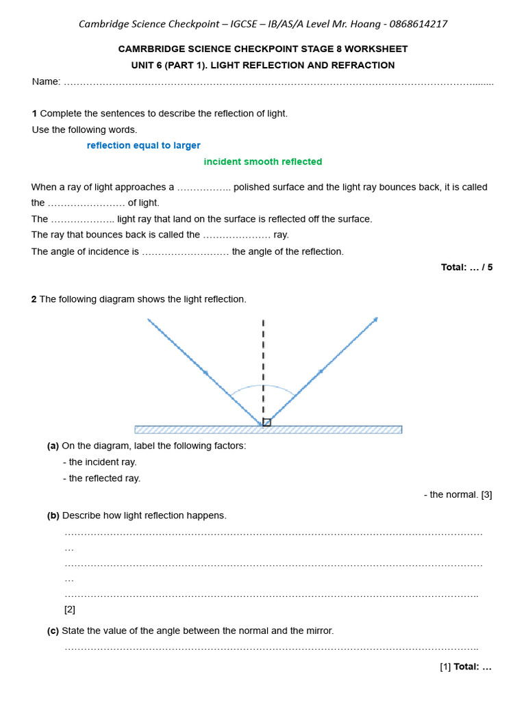 Bản Sao Của Unit 6 (Part 1) | PDF | Reflection (Physics) | Refraction