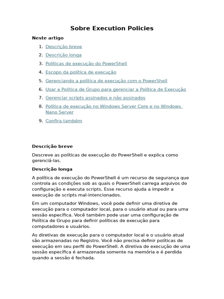 Políticas de Execução do PowerShell | PDF | Linguagem de script ...