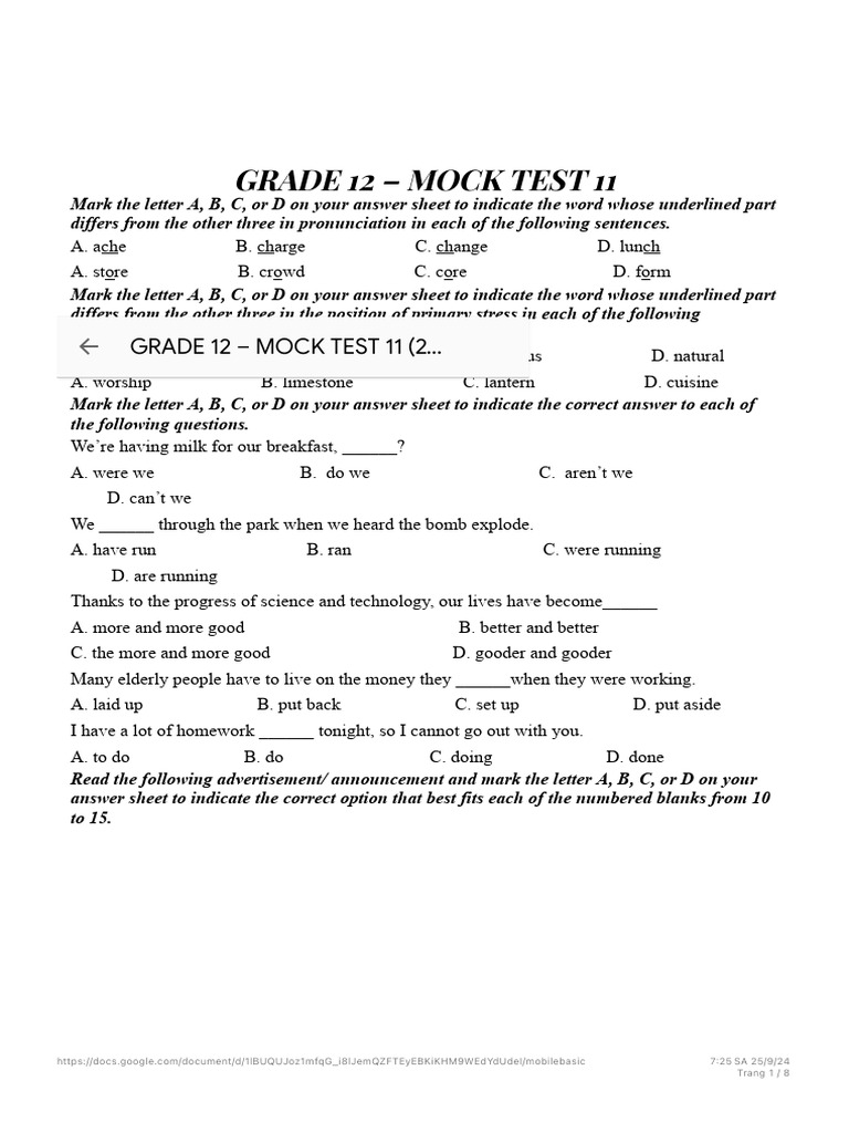 Grade 12 Mock Test 11: Language Skills | PDF | Rainforest | Amazon ...