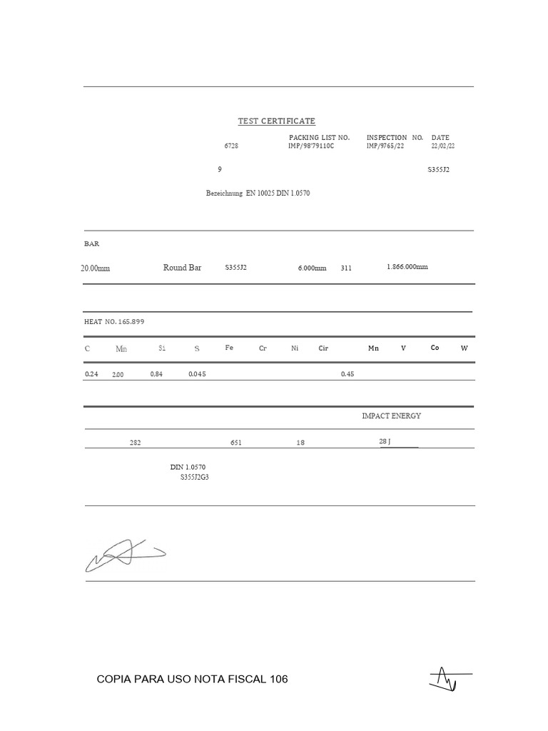 S355J2 Material Test Certificate | PDF