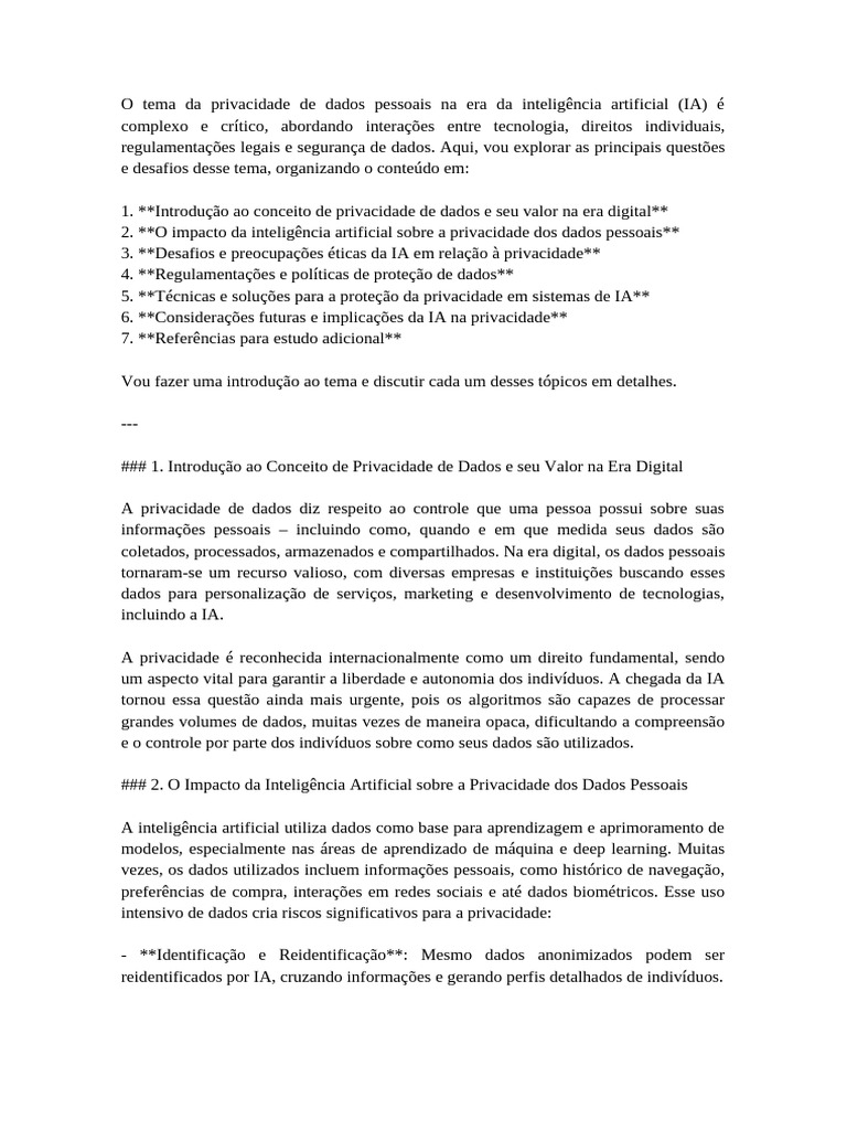 Privacidade de Dados na Era da IA | PDF | Inteligência artificial ...